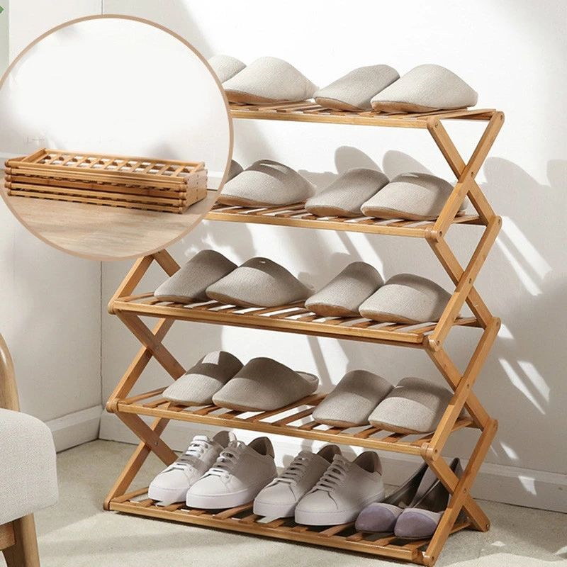 3 Tier Custom Portable Assembly Free Wooden Bamboo Panel Shoe Rack