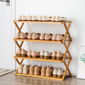 3 Tier Custom Portable Assembly Free Wooden Bamboo Panel Shoe Rack