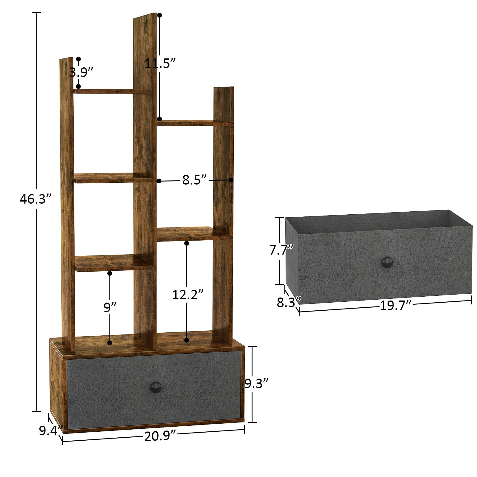 Tree Bookshelf with Drawer Wooden Small Bookcase Storage Rack Mini Bookcases Narrow Desktop Organizer Shelves for Bedroom Office