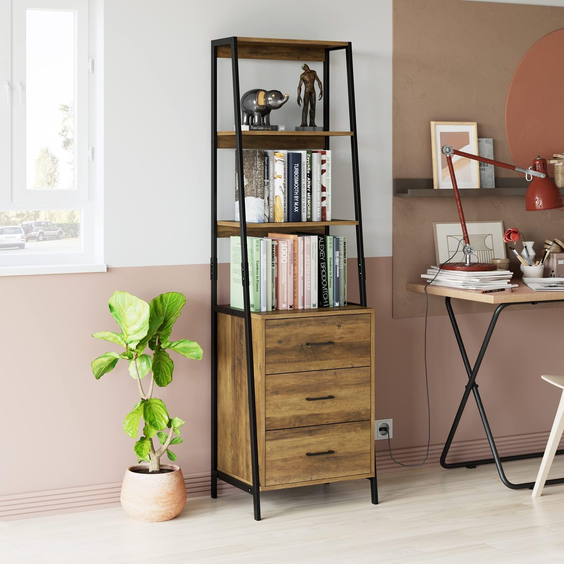 Tree Bookshelf Wooden  Bookcase Storage Rack Mini Bookcases Narrow Desktop Organizer Shelves for Bedroom Office