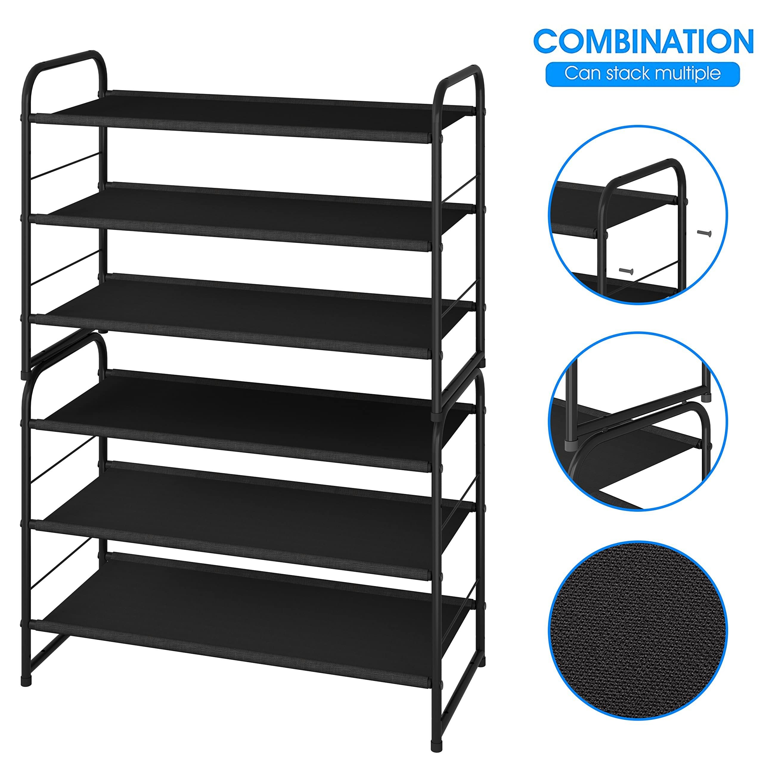 3-Tier Stackable Shoe Rack, Expandable & Adjustable Fabric Shoe Shelf Storage Organizer, Bronze