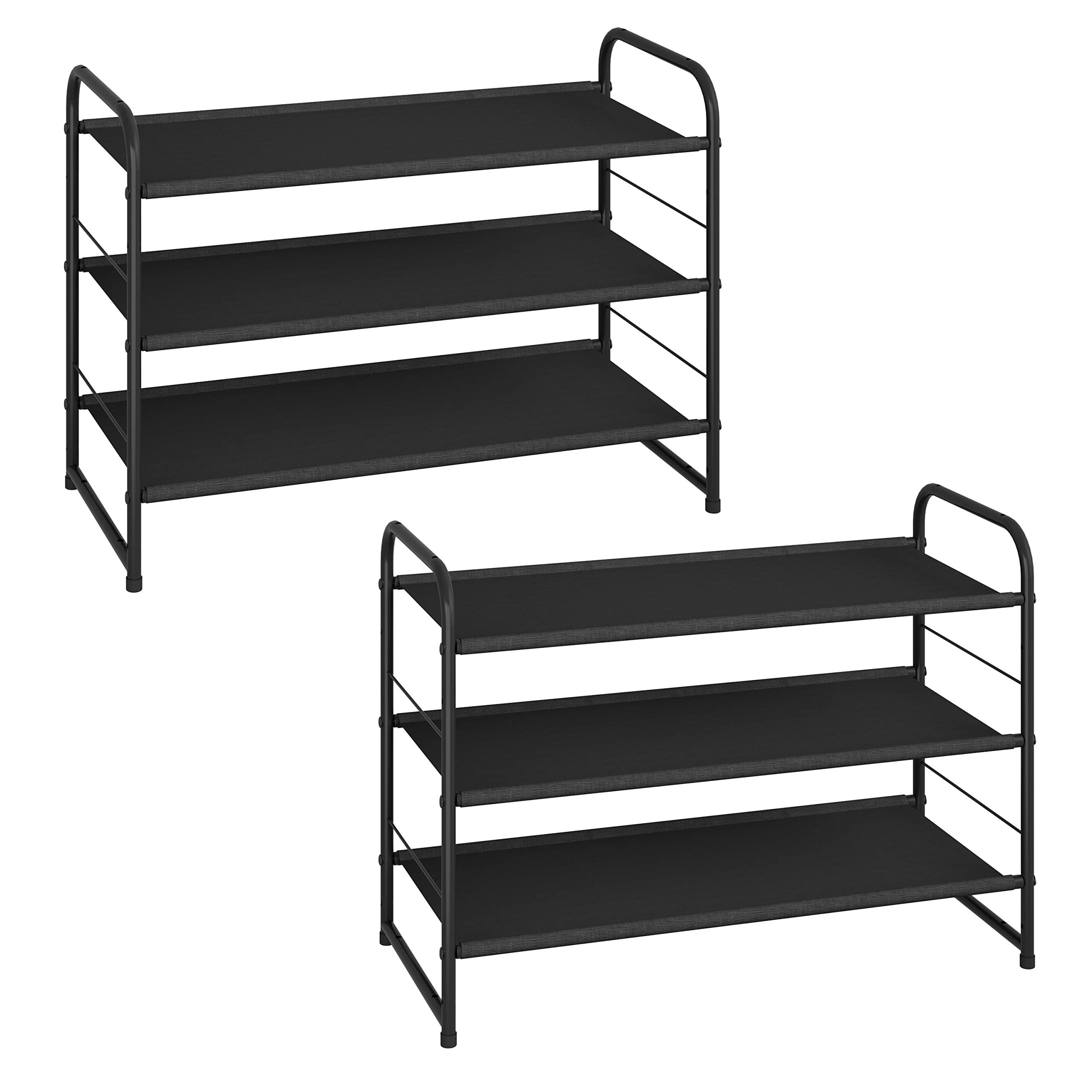 3-Tier Stackable Shoe Rack, Expandable & Adjustable Fabric Shoe Shelf Storage Organizer, Bronze