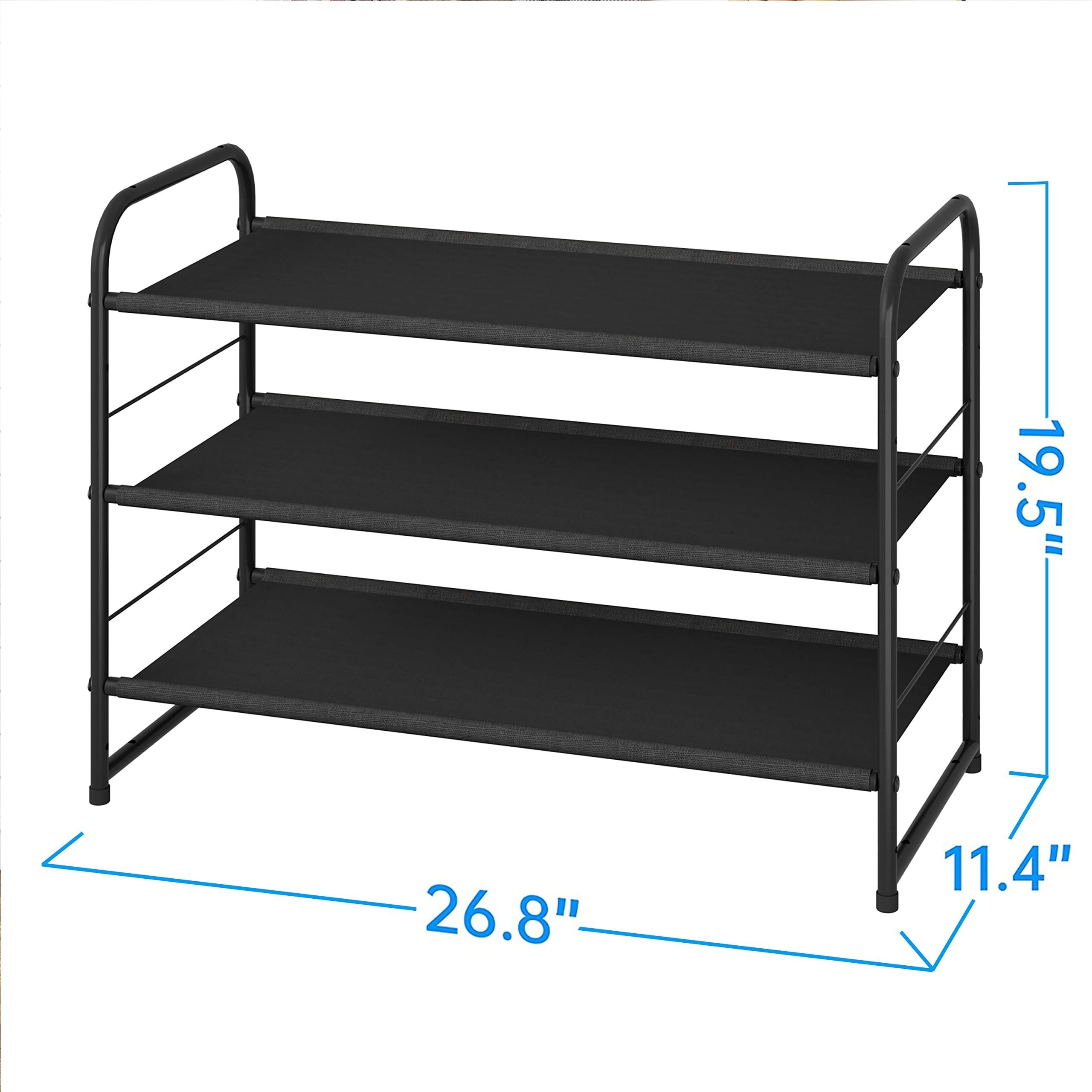 3-Tier Stackable Shoe Rack, Expandable & Adjustable Fabric Shoe Shelf Storage Organizer, Bronze