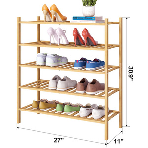 5 Tier Bamboo Shoe Rack Stackable Shoe Shelf Storage Organizer for Unit Entryway Hallway and Closet Sturdy Shoe Shelf