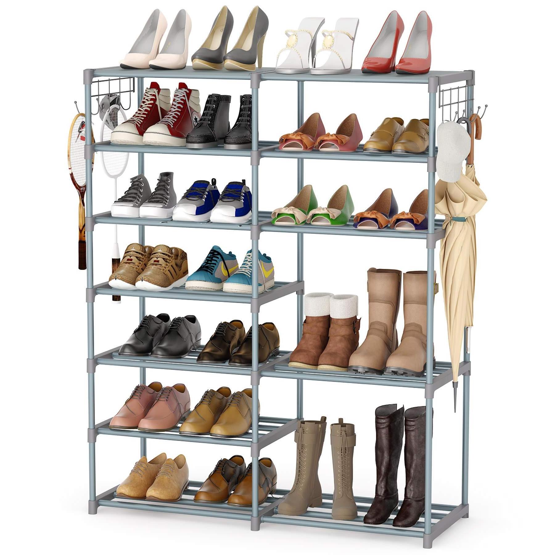 Metal  Shoe Rack Shoe Shelf Shoe Storage Organizer with Side Hooks for Entryway, 24-30 Pairs Taller Boots