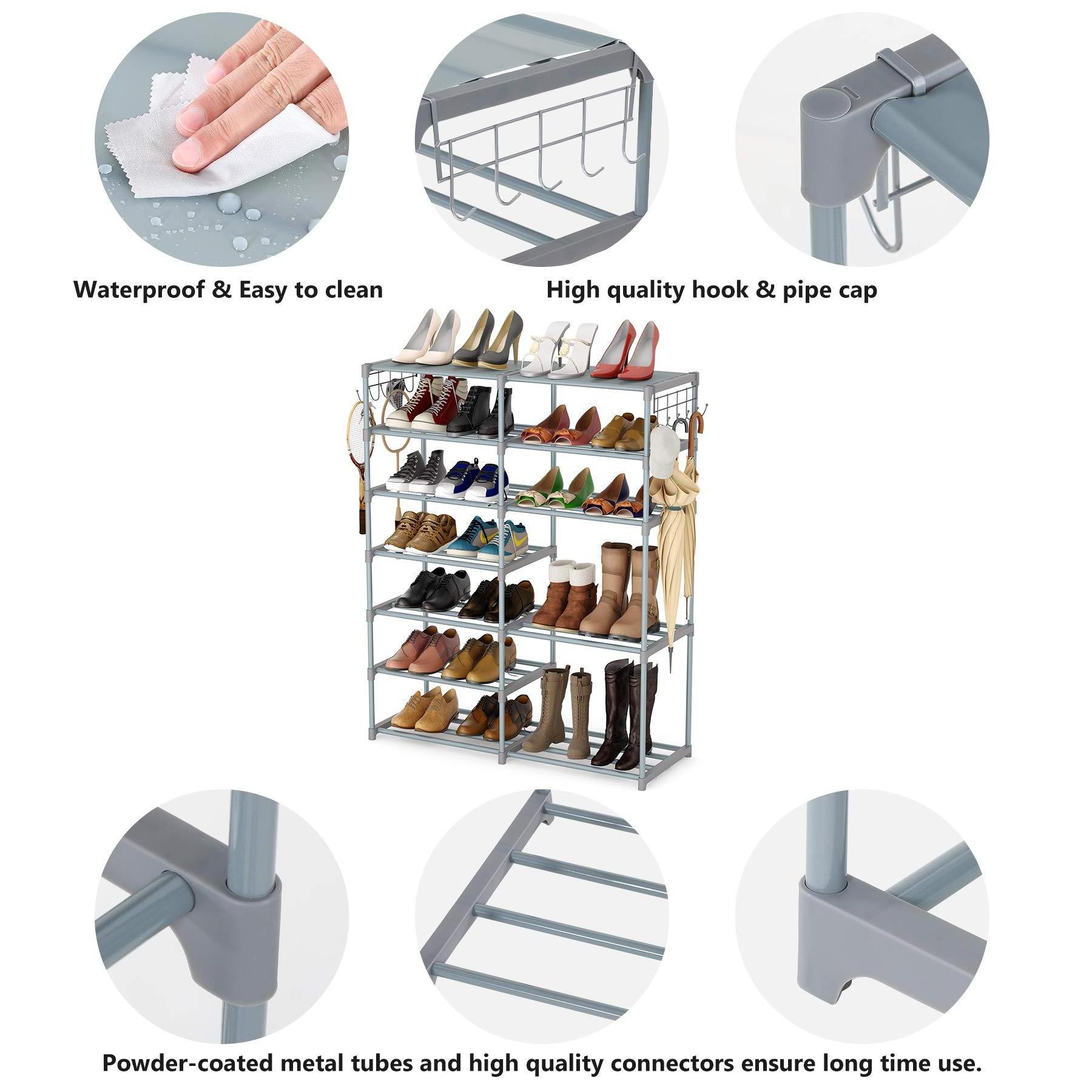 Metal  Shoe Rack Shoe Shelf Shoe Storage Organizer with Side Hooks for Entryway, 24-30 Pairs Taller Boots