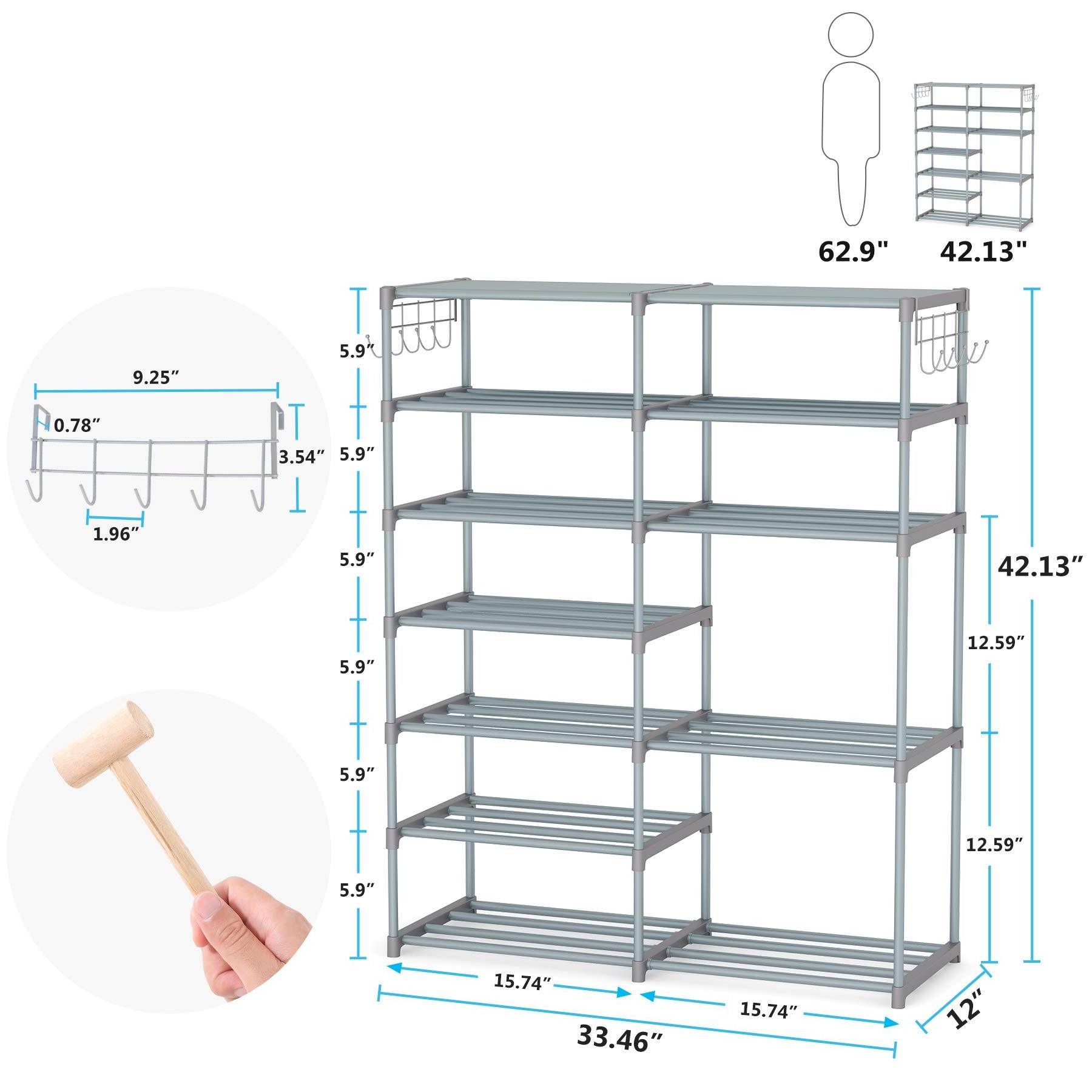 Metal  Shoe Rack Shoe Shelf Shoe Storage Organizer with Side Hooks for Entryway, 24-30 Pairs Taller Boots