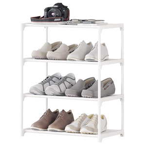 4-Tier Small Shoe Rack .Stackable Shoe Shelf Storage Organizer For Entryway Hallway Closet Bathroom Living Room (White)