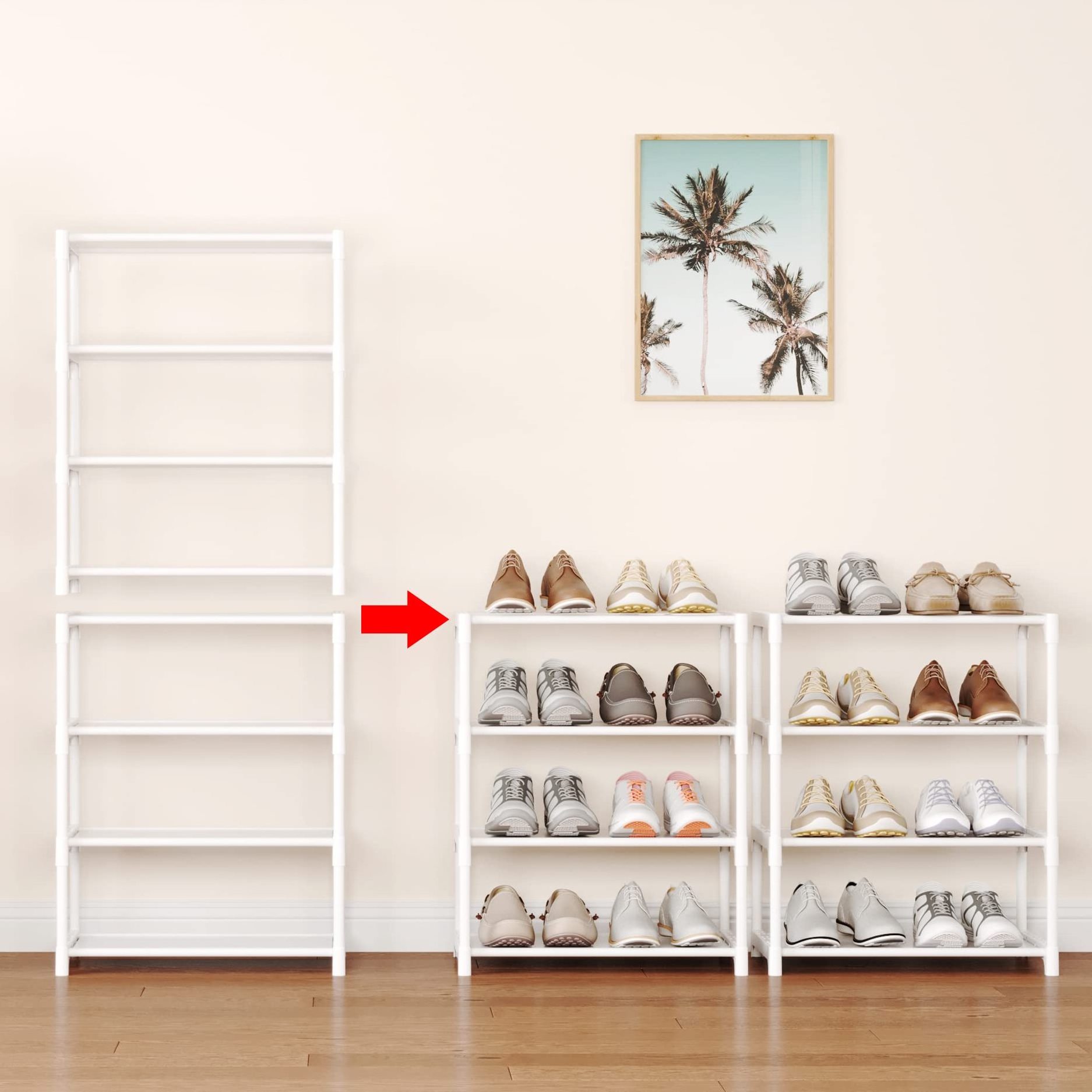 4-Tier Small Shoe Rack .Stackable Shoe Shelf Storage Organizer For Entryway Hallway Closet Bathroom Living Room (White)