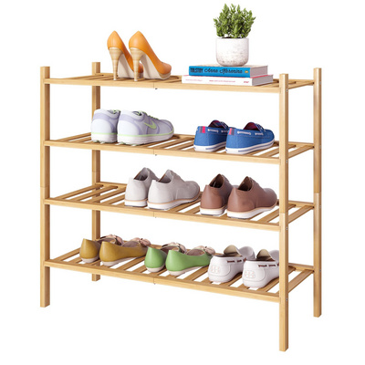 4 Tier Bamboo Shoe Rack Stackable Shoe Shelf Storage Organizer for Unit Entryway Hallway and Closet Sturdy Shoe Shelf