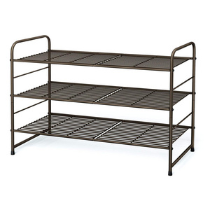 3-Tier Stackable Shoe Rack, Expandable & Adjustable Shoe Shelf Storage Organizer, Wire Grid, Coffee