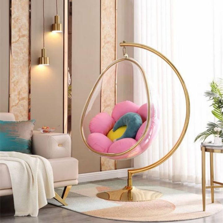 Egg-Shaped Luxury furniture Floor Stand Type Globe Type Hanging swing single Chain Type acrylic Bubble Chair living room