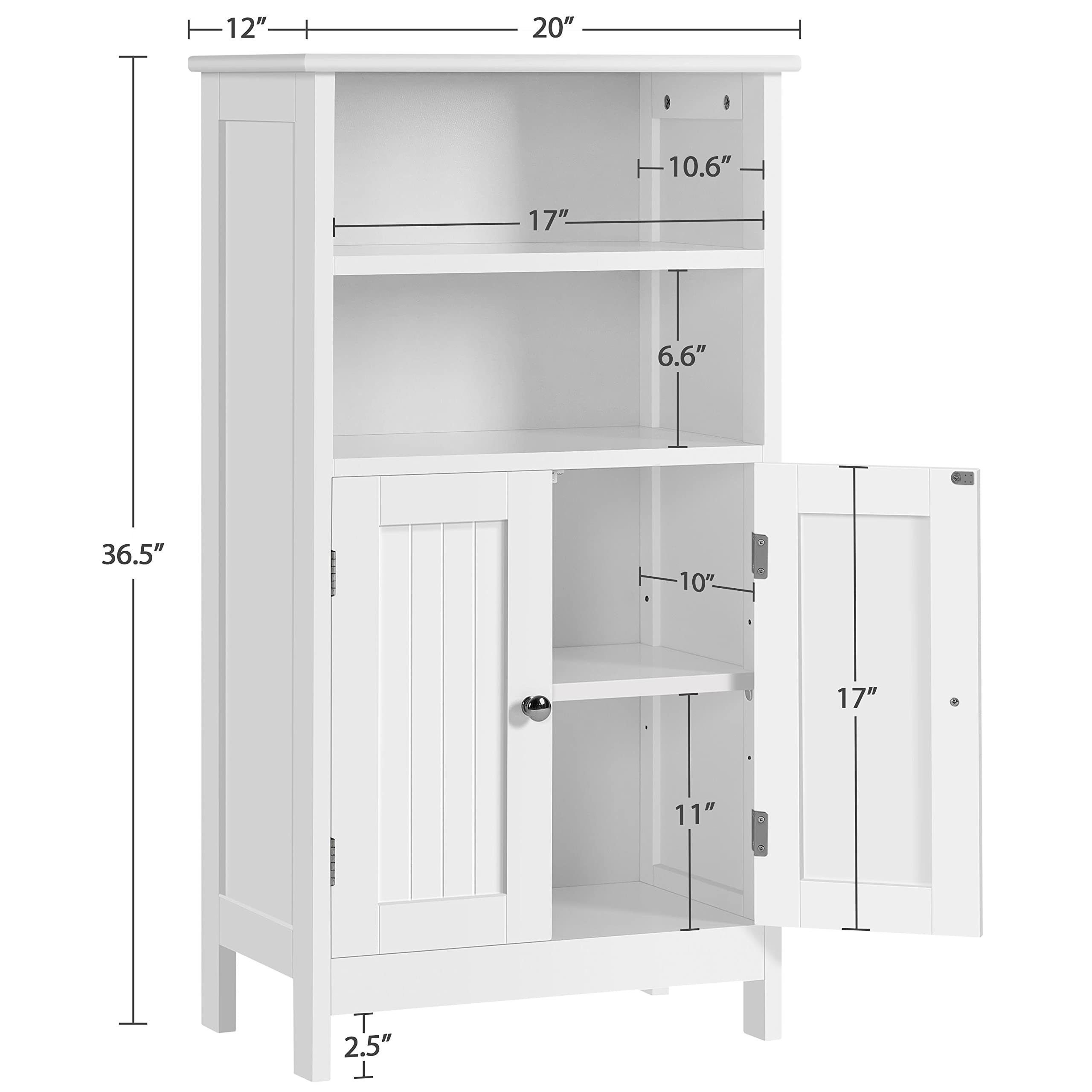 Bathroom Floor Cabinet, Cabinet with Double Door and Adjustable Shelves, Side Tall Storage Organizer for Living Room/Kitchen