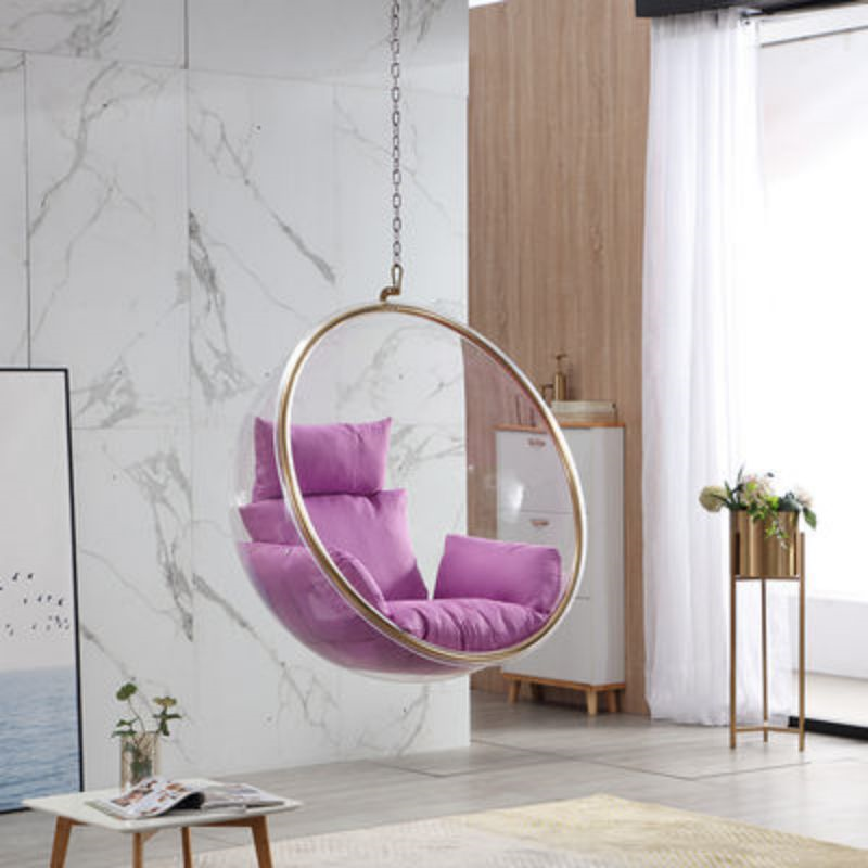 Hot sell acrylic hanging chair Standing Egg swing Ball Golden Bubble Chairs outdoor With Hanging Chain for garden home0