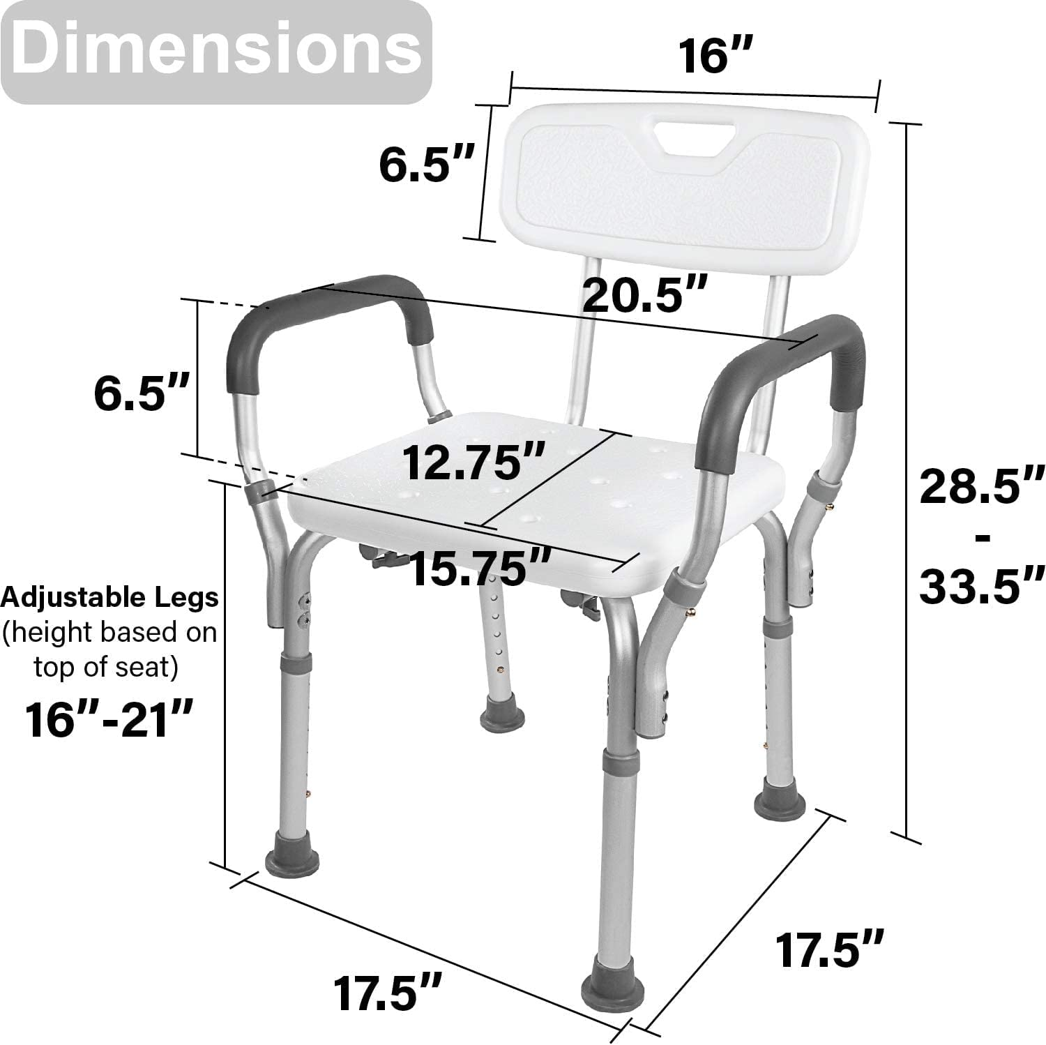 Bathtub Adjustable Shower Chair, Bath Stool with Removable Back 300lbs - Tool Free Anti-Slip Bench Bathtub Stoo