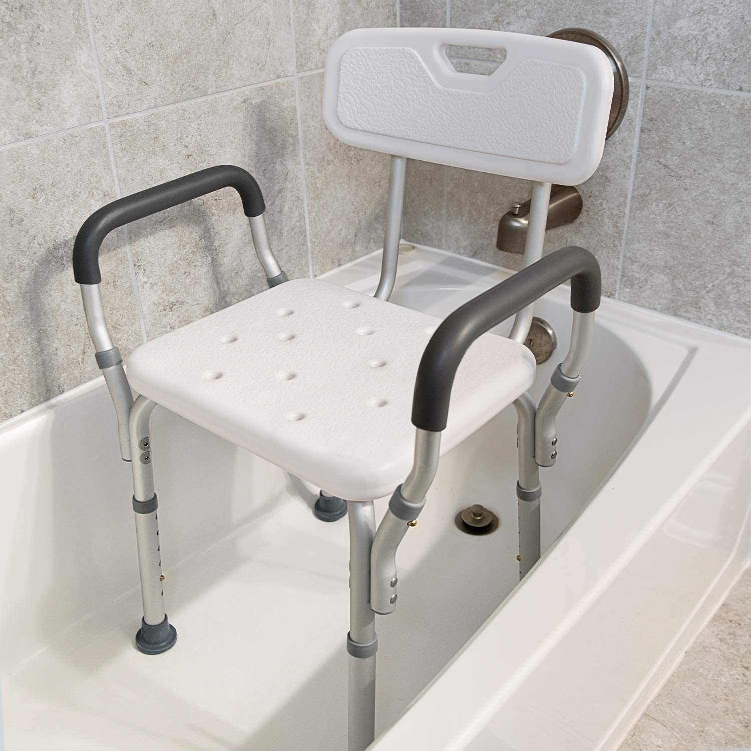 Bathtub Adjustable Shower Chair, Bath Stool with Removable Back 300lbs - Tool Free Anti-Slip Bench Bathtub Stoo