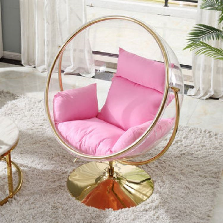 Store  Hot Sell Transparent hanging chairs Swing Floor Stand Golden acrylic Bubble Chair With Stand living room garden