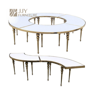 JJY-YHZ-H001 Wholesale Luxury Stainless Steel Banquet Dining Dinner Glass Serpentine Wedding Table