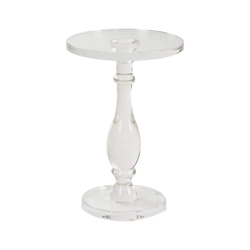 Acrylic Side Table Modern Nightstand with Clear Small Round Top and Solid Post for Living Room Bedroom and Lobby