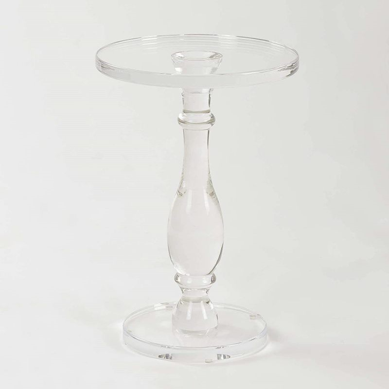 Acrylic Side Table Modern Nightstand with Clear Small Round Top and Solid Post for Living Room Bedroom and Lobby