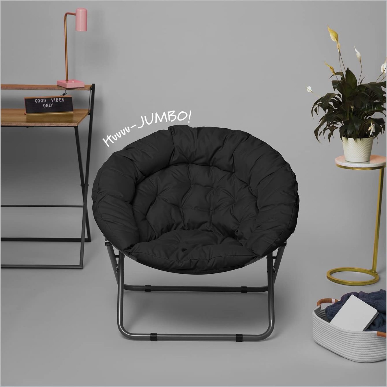 Cozy Faux Fur Saucer Chair Oversized Folding Papasan Chair Comfy Moon Chair for Bedroom Living Room