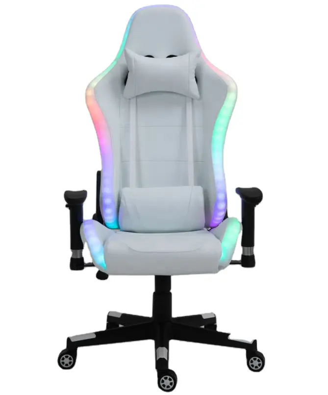 Cheap  Full White PU Leather Computer PC Game Chair Silla Gamer Led RGB Racing Massage Gaming Chair With Lights And Speakers