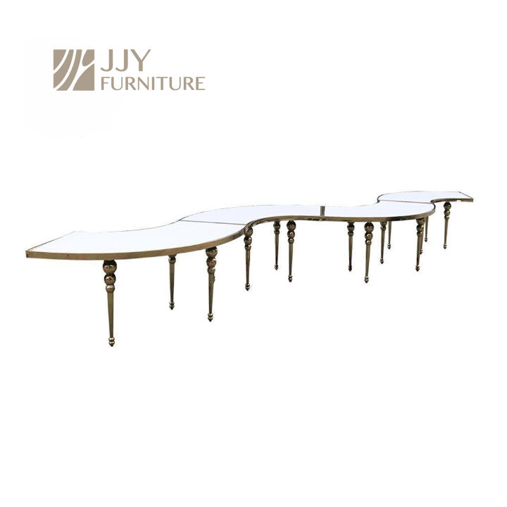 JJY-YHZ-H001 Wholesale Luxury Stainless Steel Banquet Dining Dinner Glass Serpentine Wedding Table