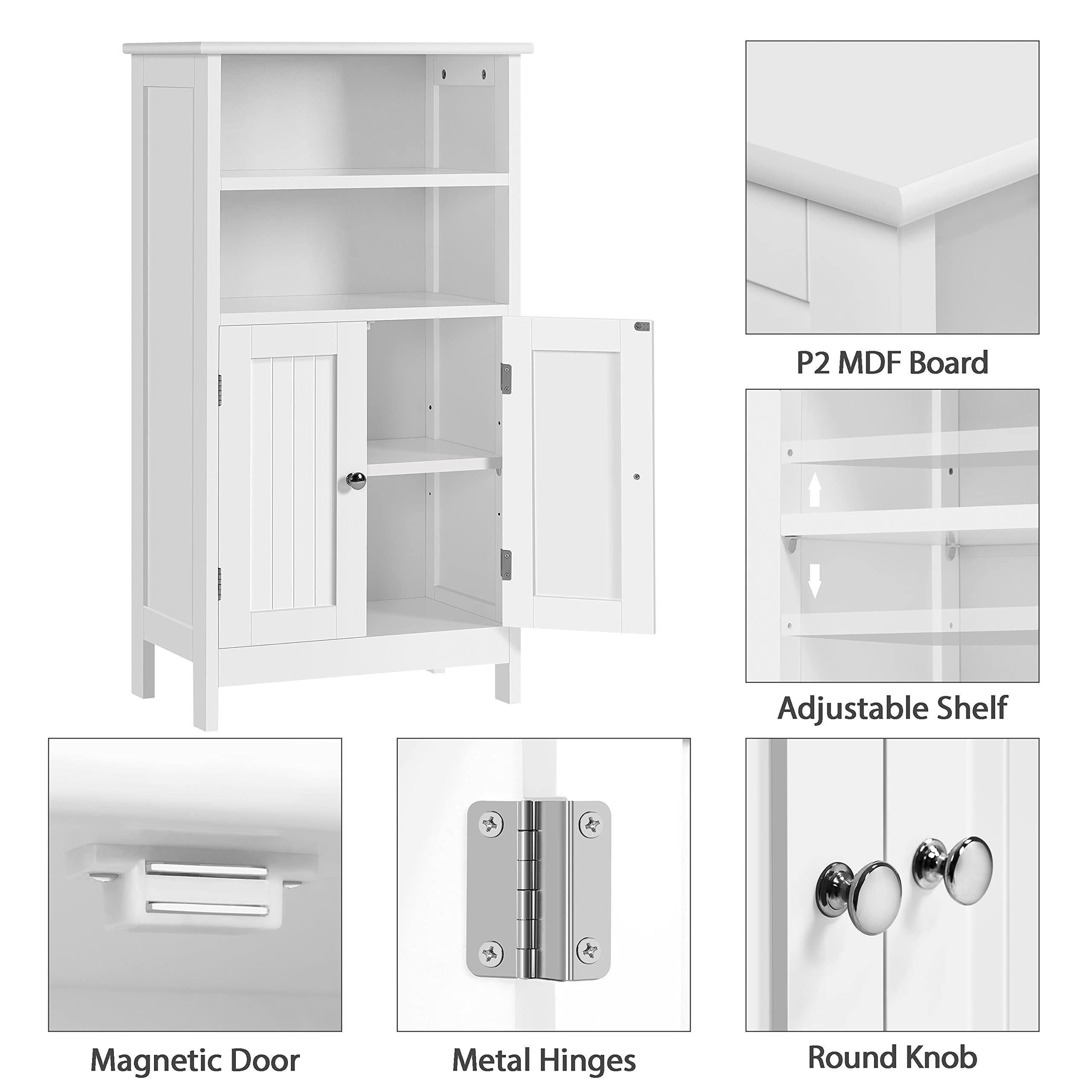 Bathroom Floor Cabinet, Cabinet with Double Door and Adjustable Shelves, Side Tall Storage Organizer for Living Room/Kitchen