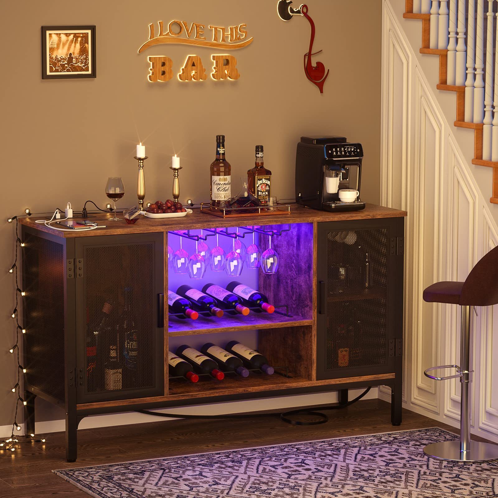 Wholesale Cabinet two doors solid wood legs wine rock moderen style wine cabinet--Amazon customization