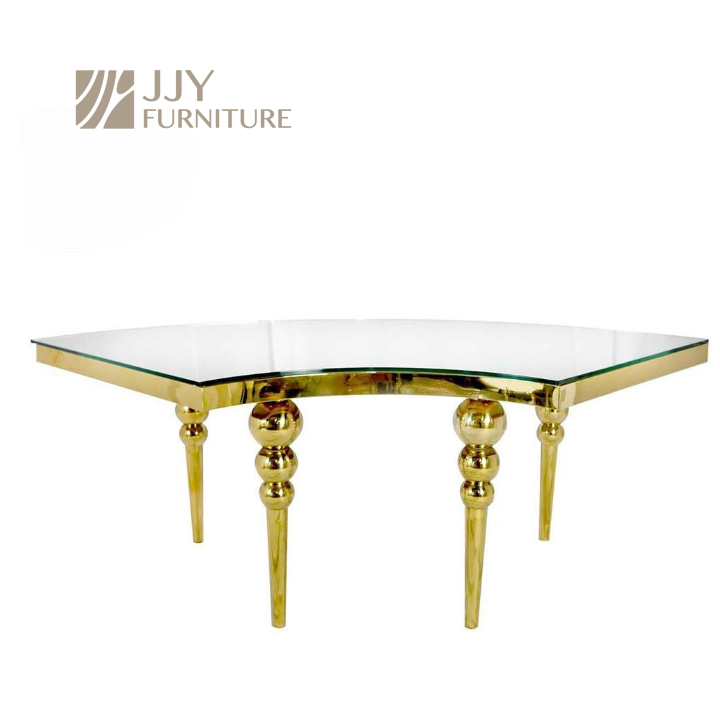 JJY-YHZ-H001 Wholesale Luxury Stainless Steel Banquet Dining Dinner Glass Serpentine Wedding Table