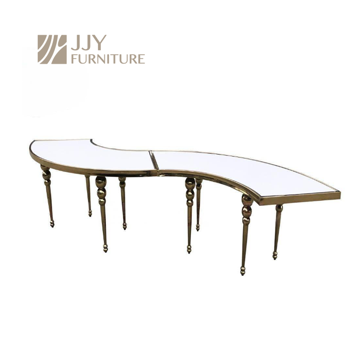 JJY-YHZ-H001 Wholesale Luxury Stainless Steel Banquet Dining Dinner Glass Serpentine Wedding Table