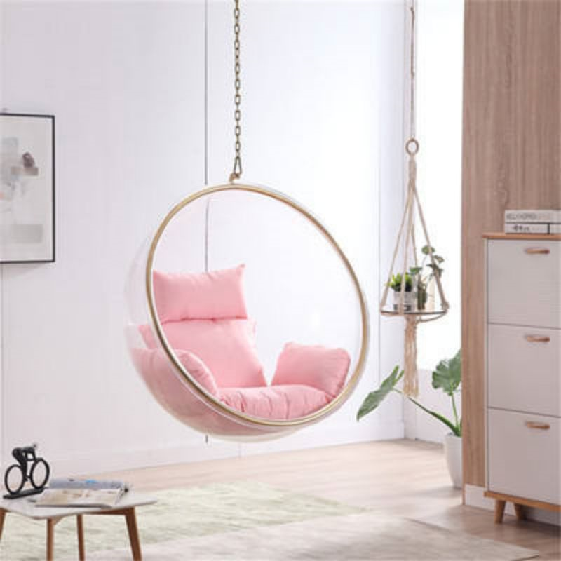 Hot sell acrylic hanging chair Standing Egg swing Ball Golden Bubble Chairs outdoor With Hanging Chain for garden home0