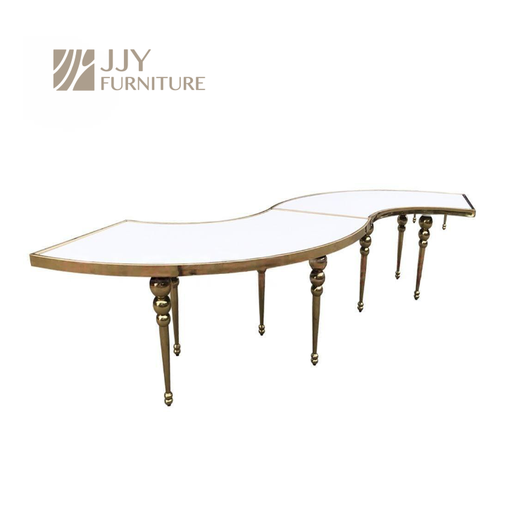 JJY-YHZ-H001 Wholesale Luxury Stainless Steel Banquet Dining Dinner Glass Serpentine Wedding Table