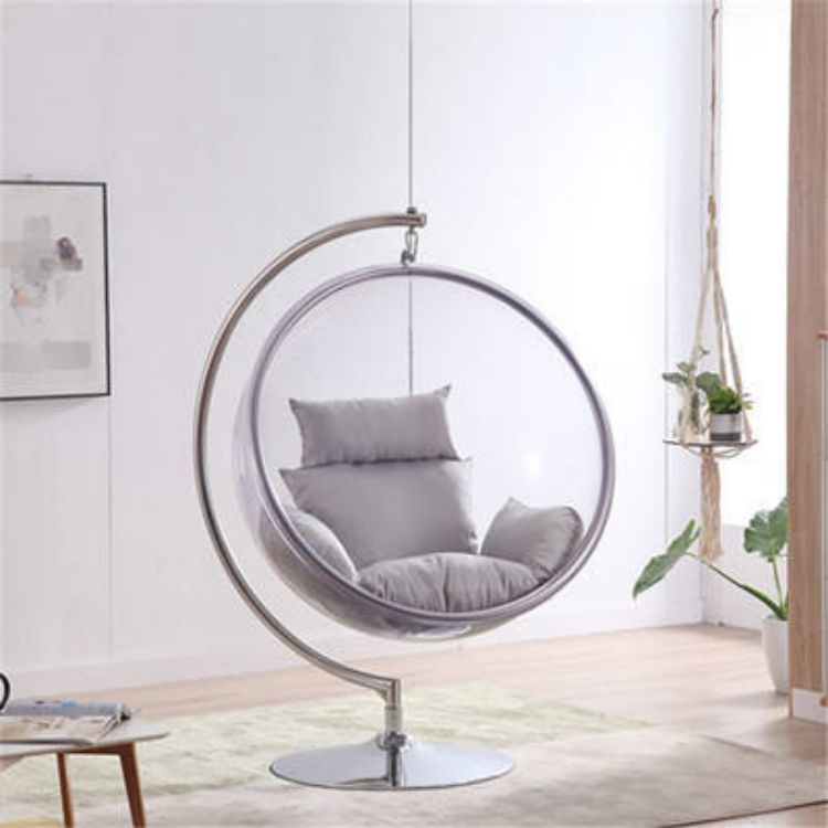 Store  Hot Sell Transparent hanging chairs Swing Floor Stand Golden acrylic Bubble Chair With Stand living room garden