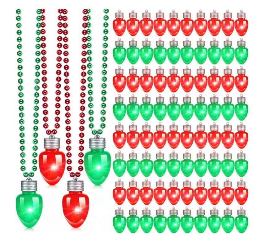 Light up Bulb Necklace on Mardi Gras Beads LED Flashing Glowing Necklaces Holiday Christmas Party Favor Stocking Stuffer