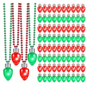 Light up Bulb Necklace on Mardi Gras Beads LED Flashing Glowing Necklaces Holiday Christmas Party Favor Stocking Stuffer