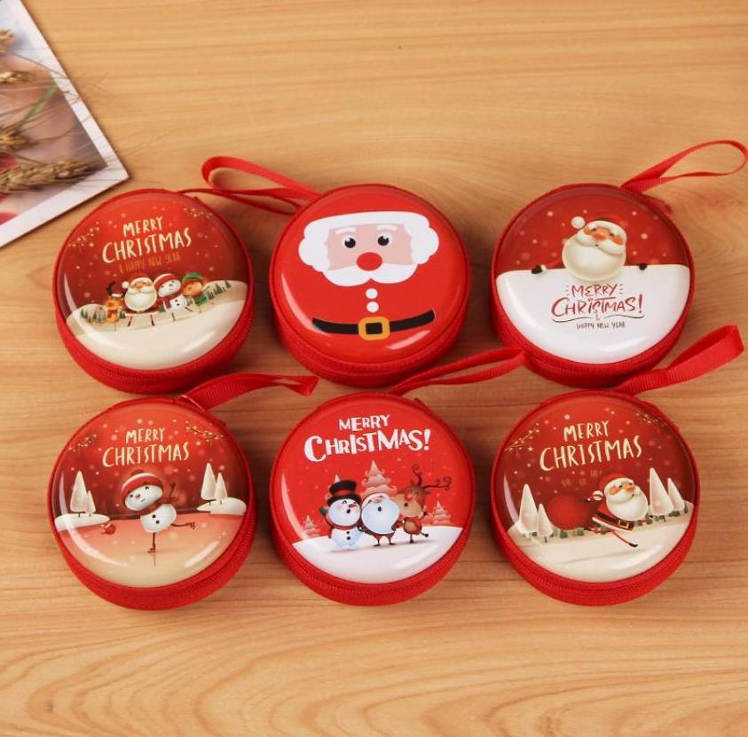 Christmas Coin Purse Mini Tins Money Wallet Change Pocket With Zipper Gift Box Jewelry Pouch Xmas Tree Hanging Ornaments