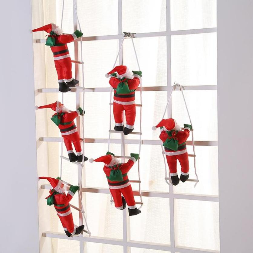 2 Santa Claus Climbing Ladder Christmas Ornaments for Christmas Tree Party Home Door Wall Decoration 60cm