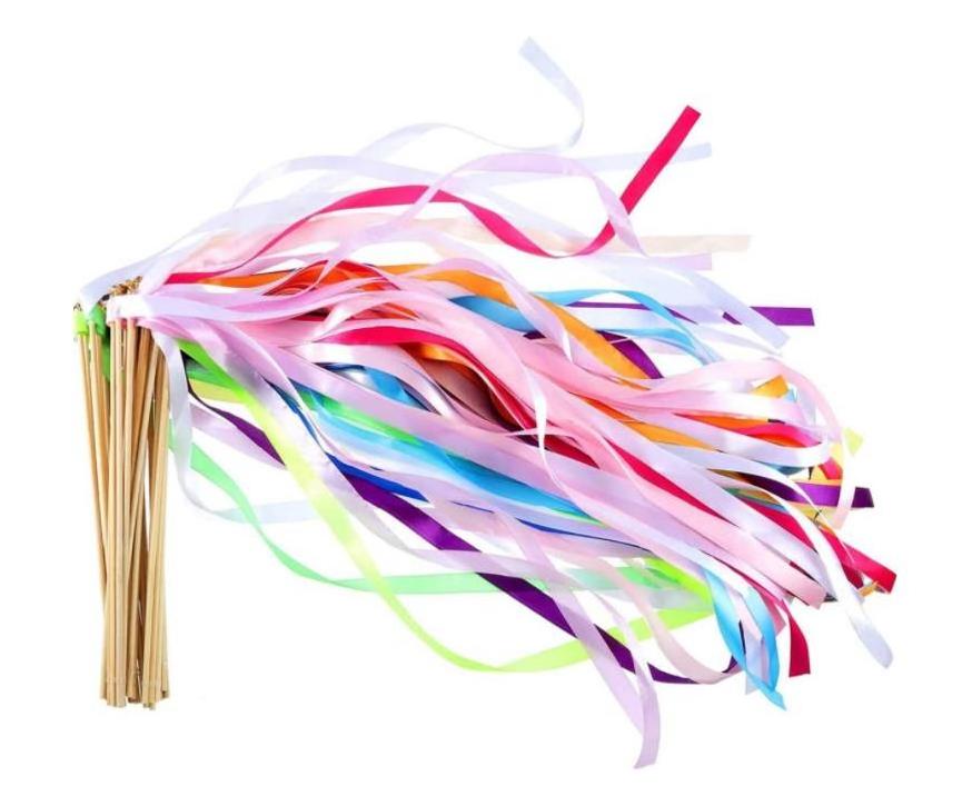 Ribbon Wedding Wands Wood Stick Party Favors Streamers with Gold Bells Fairy Wand for Holiday Celebration Decorations