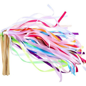 Ribbon Wedding Wands Wood Stick Party Favors Streamers with Gold Bells Fairy Wand for Holiday Celebration Decorations