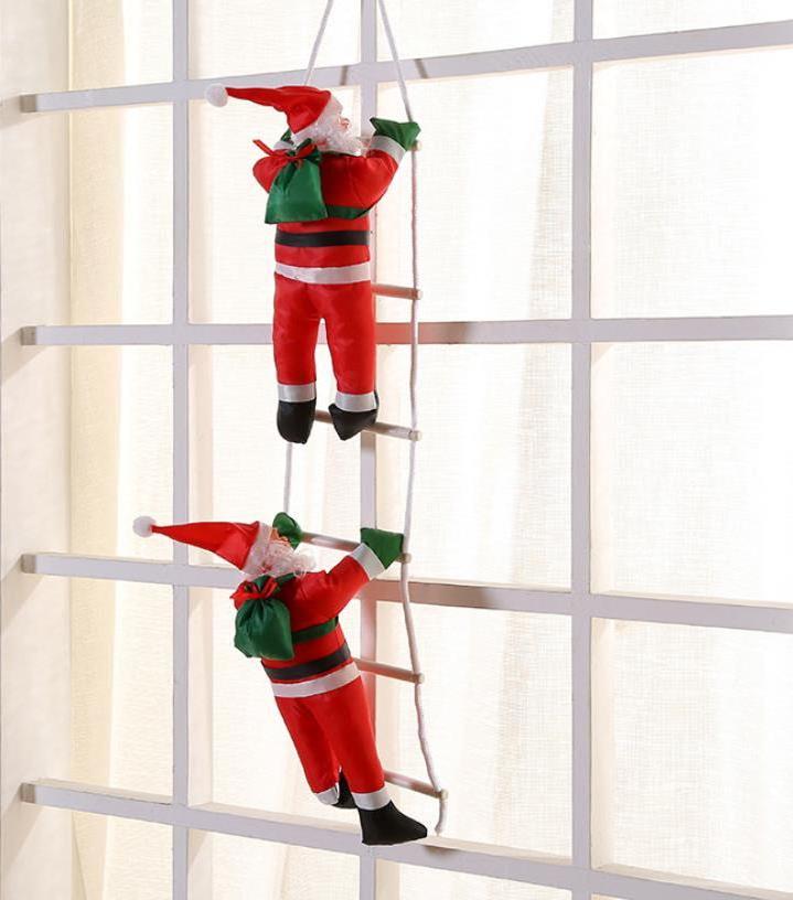 2 Santa Claus Climbing Ladder Christmas Ornaments for Christmas Tree Party Home Door Wall Decoration 60cm