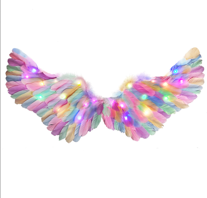 Light Up Angel Feather Wings LED Fairy Wing Costume Adult Women Kids Halloween Costume Dress Up Props Party Decorations