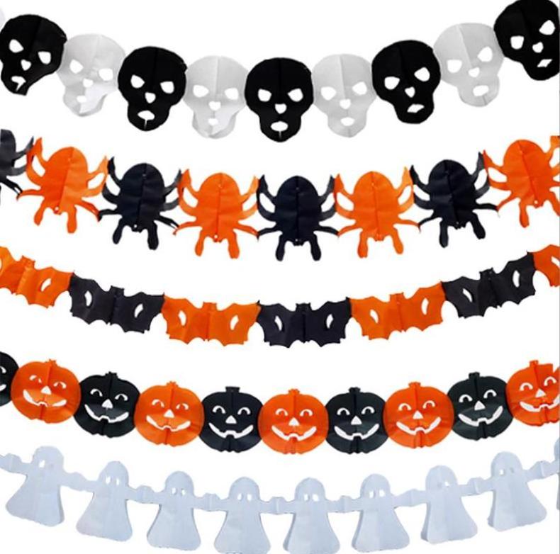 Halloween Garland Big Paper Banner Strings Hanging Pumpkin Ghosty Bat Spider Party Decorations