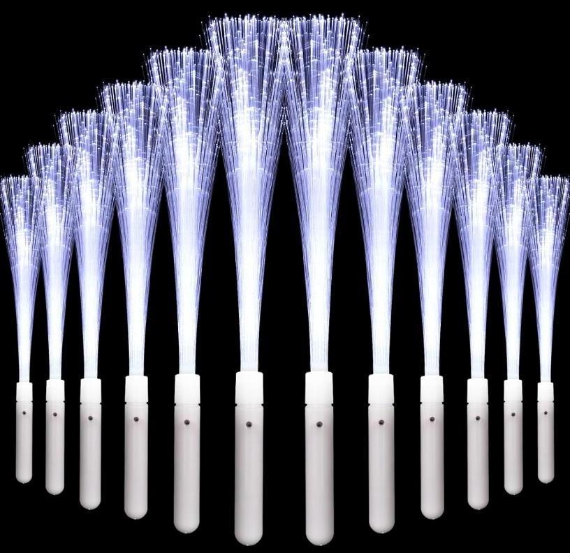 White Light Up Fiber Optic Wand Glow In The Dark Rod Flashing LED Magic Stick Battery Operated Fun Party Favors