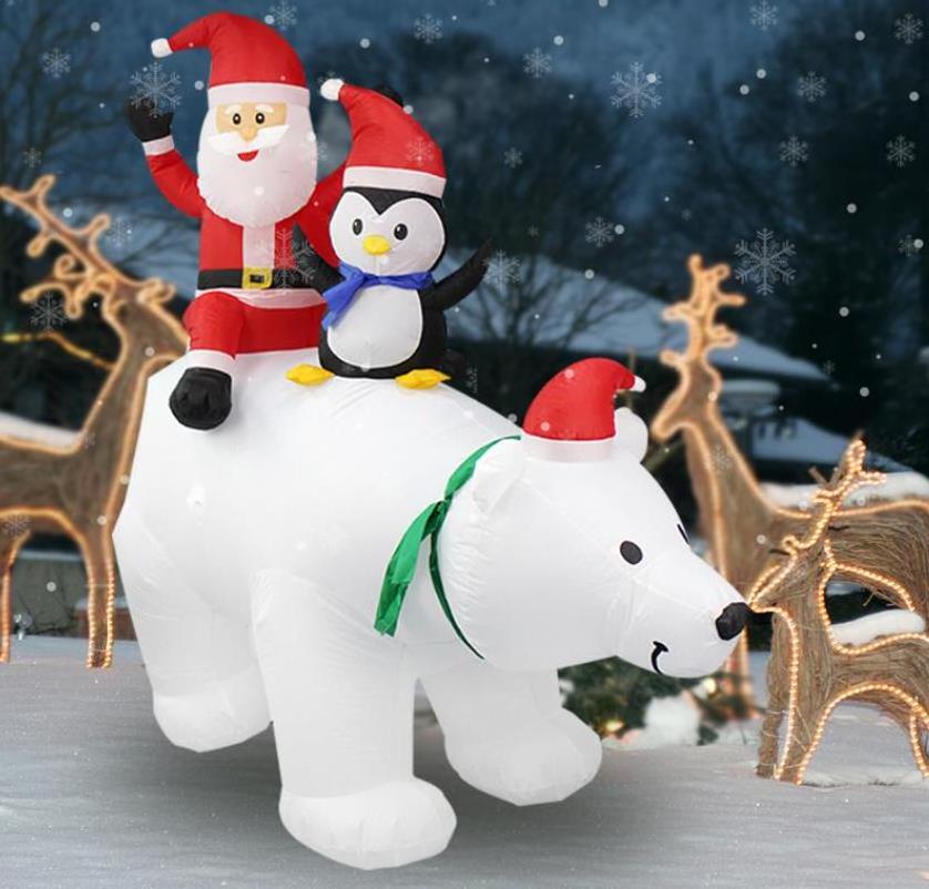 7FT Christmas Inflatables Polar Bear with Penguin Santa Claus LED  Blow Up Yard Decorations with LED Lights Outdoor Yard Garden