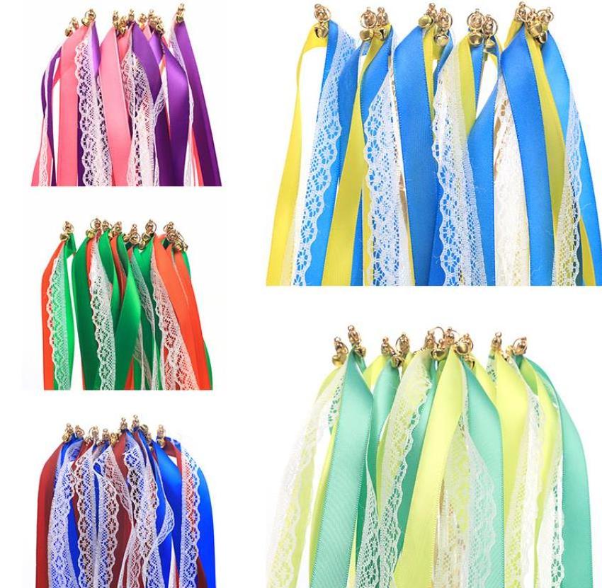 Ribbon Lace Wedding Wands Streamers with Bells Silk Fairy Wood Sticks for Party Activities Bridal Shower Holiday Celebration