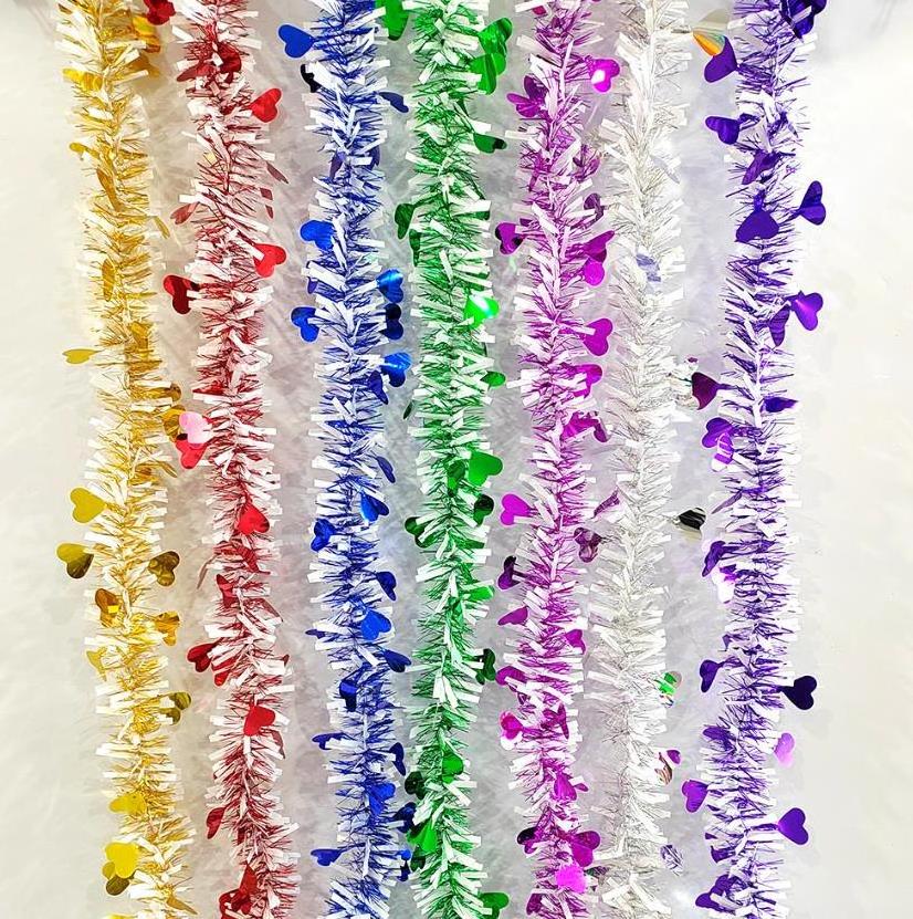 2m Garland Red Heart Tinsel Twist Banner Party Indoor or Outdoor Decorations  for Birthday Weddings Holiday Decor