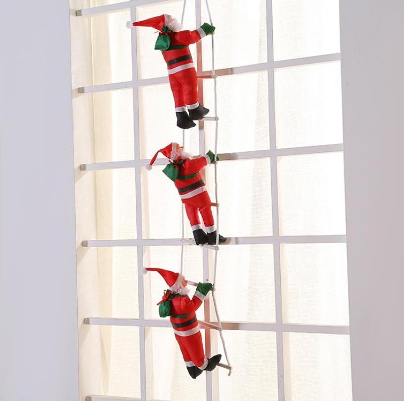 2 Santa Claus Climbing Ladder Christmas Ornaments for Christmas Tree Party Home Door Wall Decoration 60cm