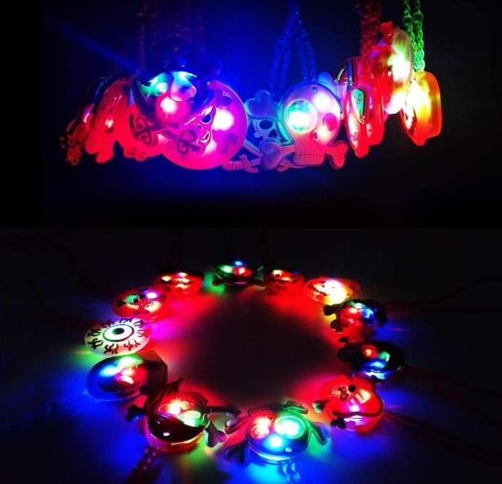 Halloween LED Necklaces Spider Ghost Pumpkin Neon Party Favors Kids Adult Flashing Light up toys Goodie Treat Bag Fillers