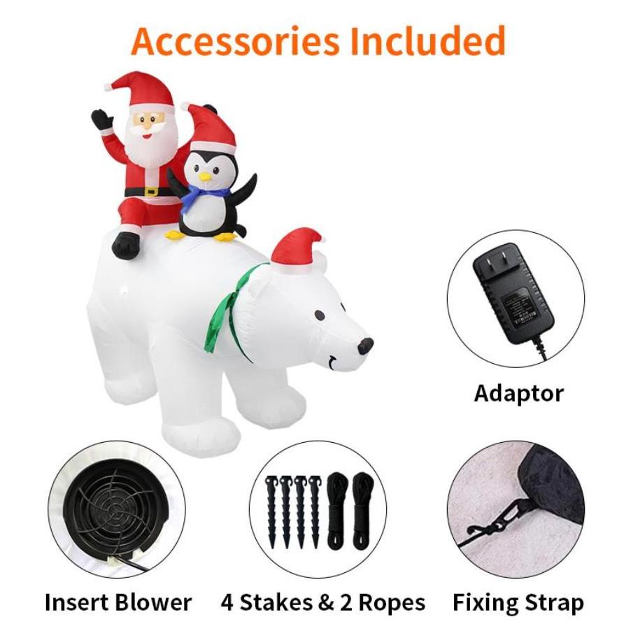 7FT Christmas Inflatables Polar Bear with Penguin Santa Claus LED  Blow Up Yard Decorations with LED Lights Outdoor Yard Garden